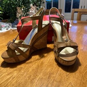 Guess Brown Cork Wedge Sandals